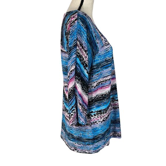 Dana Buchman Medium Top Abstract Jacquard Stretch 3/4 Sleeves Semi-Sheer Multi - Picture 3 of 8